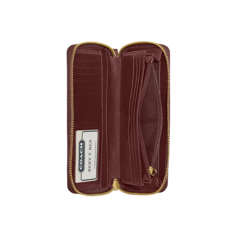 COACH Continental Wallet Leather Coin Pocket Wrist Wallet Small Size Women's Burgundy-1
