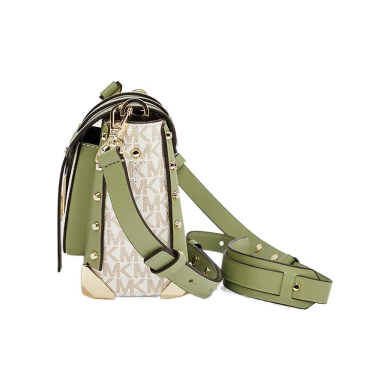 MICHAEL KORS Manhattan Cow Leather Patchwork Messenger Bag Shoulder Bag Crossbody Bag Small Size Women's Light Green-2