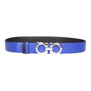 FERRAGAMO Classic Logo Decoration Smooth Buckle Calfskin Leather Belts Women's Blue