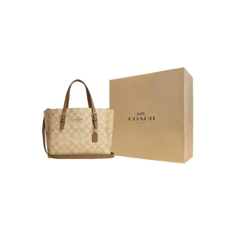 COACH Mollie Canvas With Leather Tote Bag Shopping Bag Handbag Shoulder Bag Medium Size Women's Khaki-6