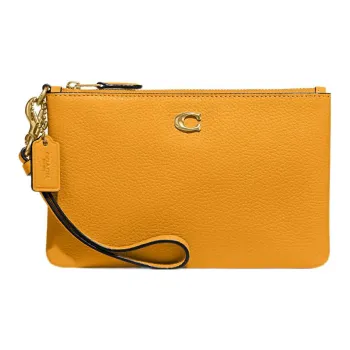 COACH Wristlet Leather Wrist Bag Clutch Women's Yellow