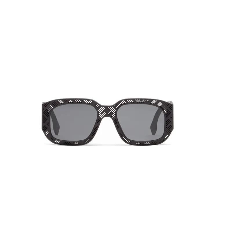 FENDI Acetate Nylon Irregular Shape Sunglasses Men's Black-1