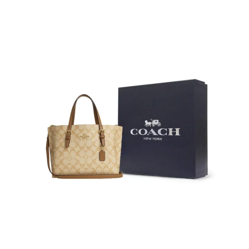COACH Mollie Canvas With Leather Tote Bag Shopping Bag Handbag Shoulder Bag Medium Size Women's Khaki-4
