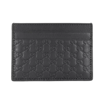 GUCCI Cow Leather Card Clip Card Holder Men's Black