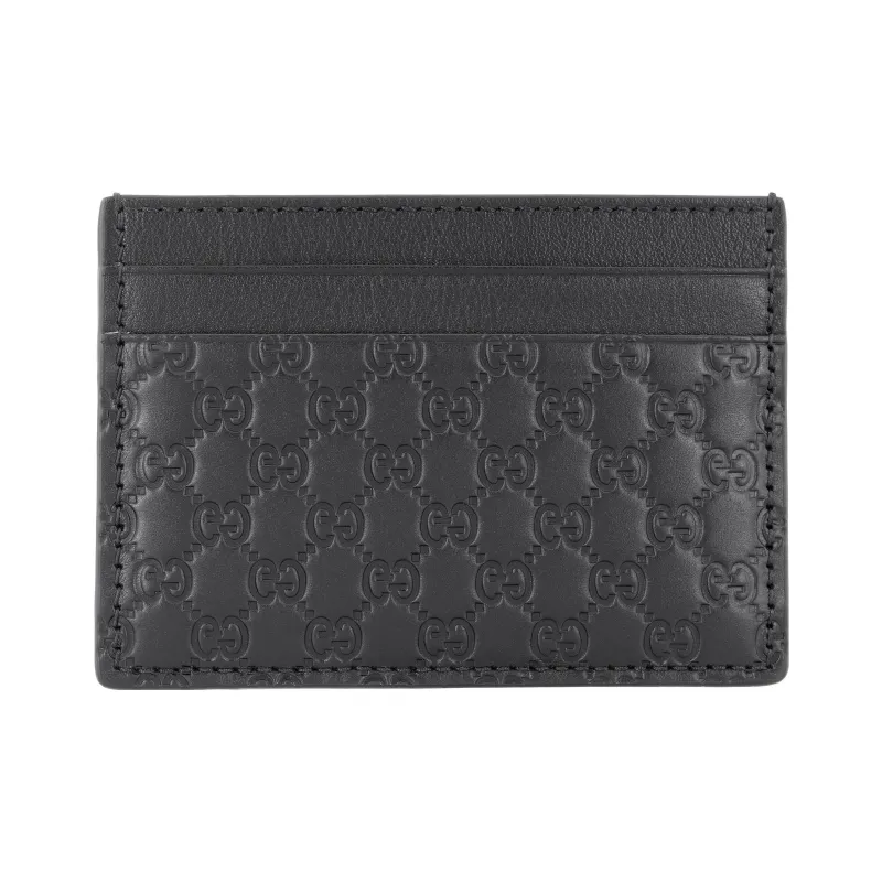 GUCCI Cow Leather Card Clip Card Holder Men's Black-0