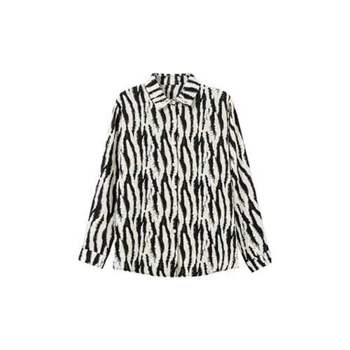 HUULOB Shirts Women's Black/White Zebra Print