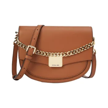 MICHAEL KORS Lita Cow Leather Saddle Bag Crossbody Shoulder Bag Medium Size Women's Brown