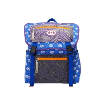 GUCCI Nylon Knitted Fabric Satin Binding Backpack Regular Men's Blue/Multicolor