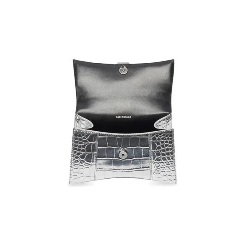 Balenciaga Hourglass Patent Leather Shoulder Bag Crossbody Bag Handbag Extra Small Women's Silver-4