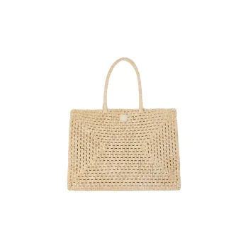 FERRAGAMO Studio Raffia With Calfskin Handbag Extra Large Women's Natural