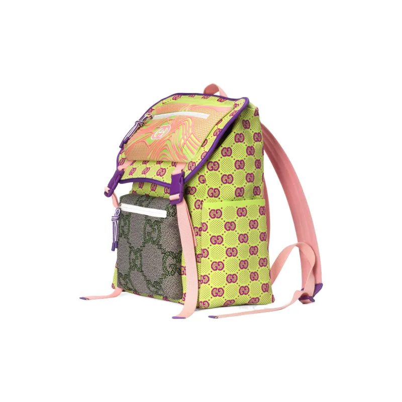 GUCCI Nylon Knitted Fabric Satin Binding Backpack Regular Men's Green/Multicolor-1