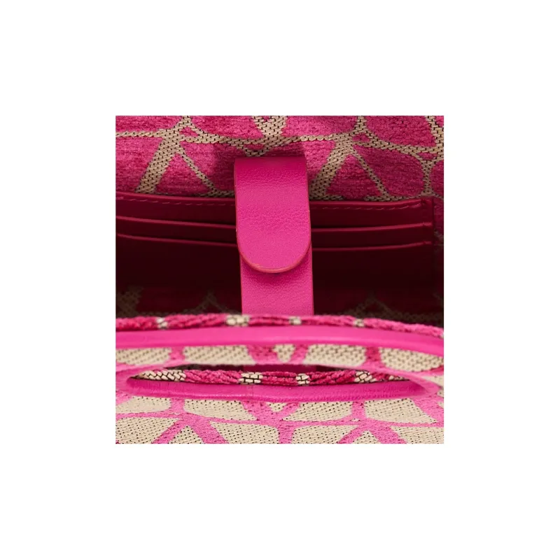 Valentino Sheepskin With Fabric Tote Shoulder Bags Handbags Mini Women's Fuchsia/Beige-3