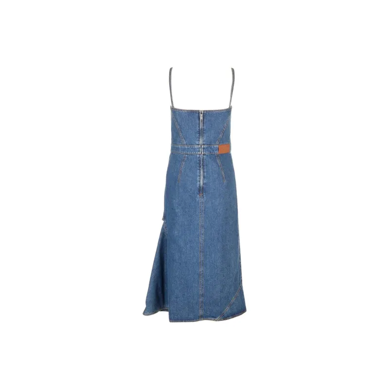 Alexander McQueen Asymmetric Denim Midi Dress-1