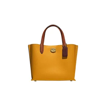 COACH Willow Pebbled Leather Tote Bag, Shopping Bag, Shoulder Bag, Crossbody Bag, Handbag Medium Size Women's Yellow