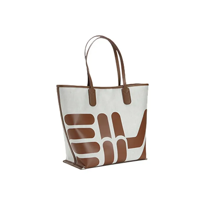 FILA Heritage PU Tote Bag Shopping Bag Shoulder Bag Handbag Regular Women's Beige/Brown-2