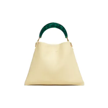 MARNI Cow Leather Tote Bag Shopping Bag Small Size Women's Cream Yellow