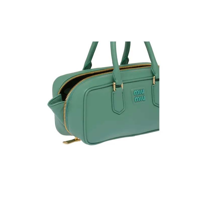 MIU MIU Leather Bowling Bag, Shoulder Bag, Crossbody Bag, Handbag Women's Salvia Roots Green-3