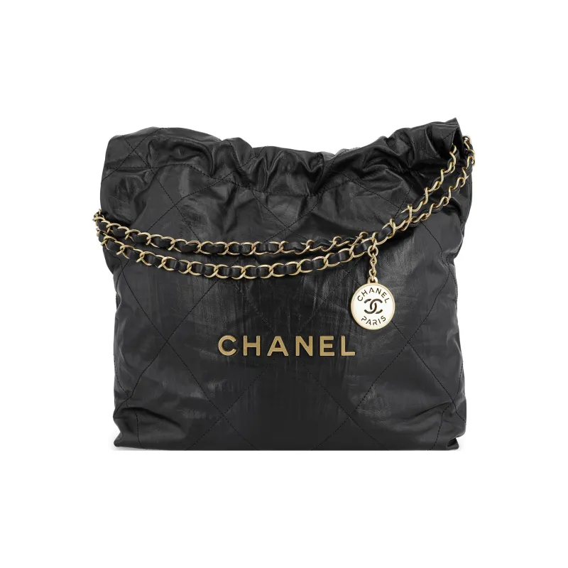 CHANEL 22Bag Wrinkled Cow Leather Bucket Bag, Handbag, Shoulder Bag Women's Black-0