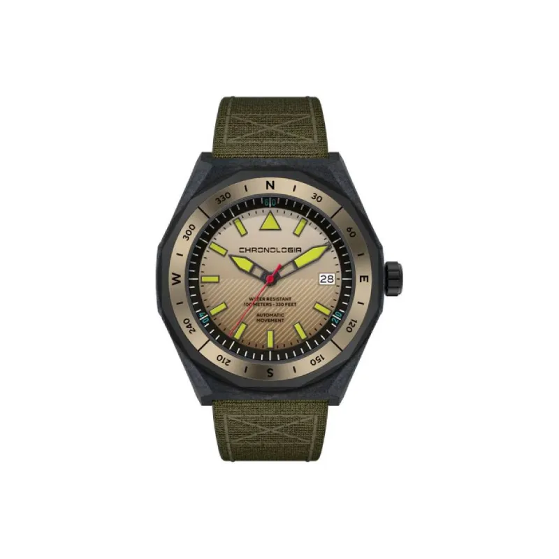 CHRONOLOGIA Adventurer Series Wrist Watch Mechanical Movement Canvas Strap 43mm Beige Watch Dial Unisex 78704 9-0