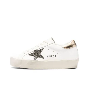 Golden Goose Hi Star White Glitter Gold Women's