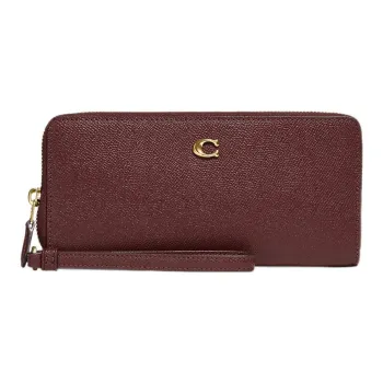 COACH Continental Wallet Leather Coin Pocket Wrist Wallet Small Size Women's Burgundy