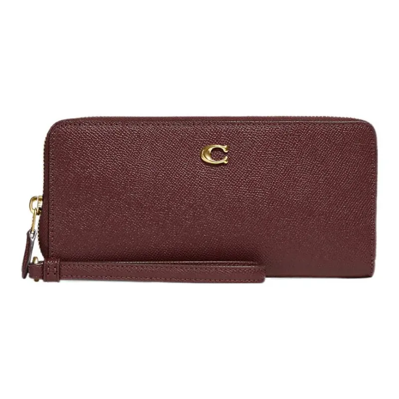 COACH Continental Wallet Leather Coin Pocket Wrist Wallet Small Size Women's Burgundy-0