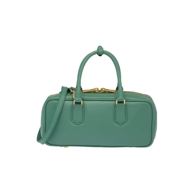 MIU MIU Leather Bowling Bag, Shoulder Bag, Crossbody Bag, Handbag Women's Salvia Roots Green-2