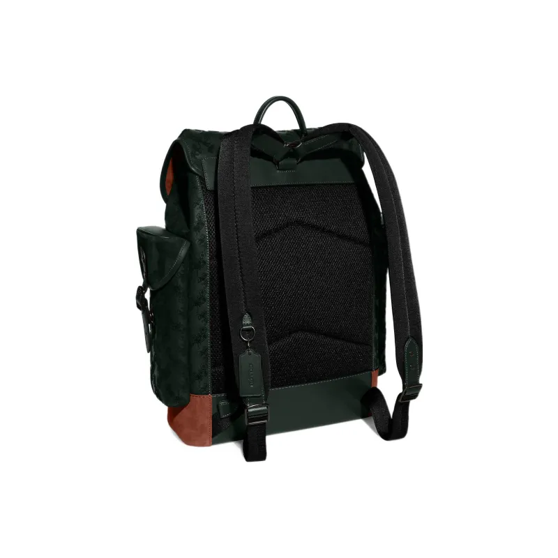 COACH Hitch Calfskin Backpack Large Size Men's Amazon Green With Brown-1