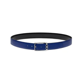 FERRAGAMO Solid Color Texture Pin Buckle Calfskin Leather Belts Men's Blue 3.5cm