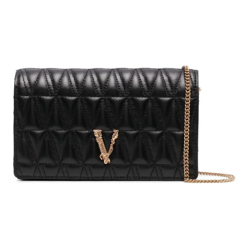 VERSACE Virtus Sheepskin One Shoulder Crossbody Clutches Women's Black-1