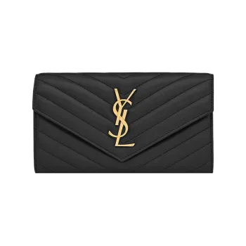 SAINT LAURENT Lambskin Wallet Large Size Women's Black