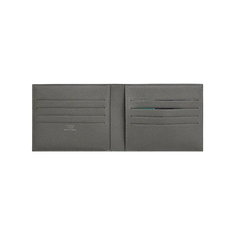 HERMES Evercolor Leather Card Holder Women's Meyer Grey/Sapphire Blue-1