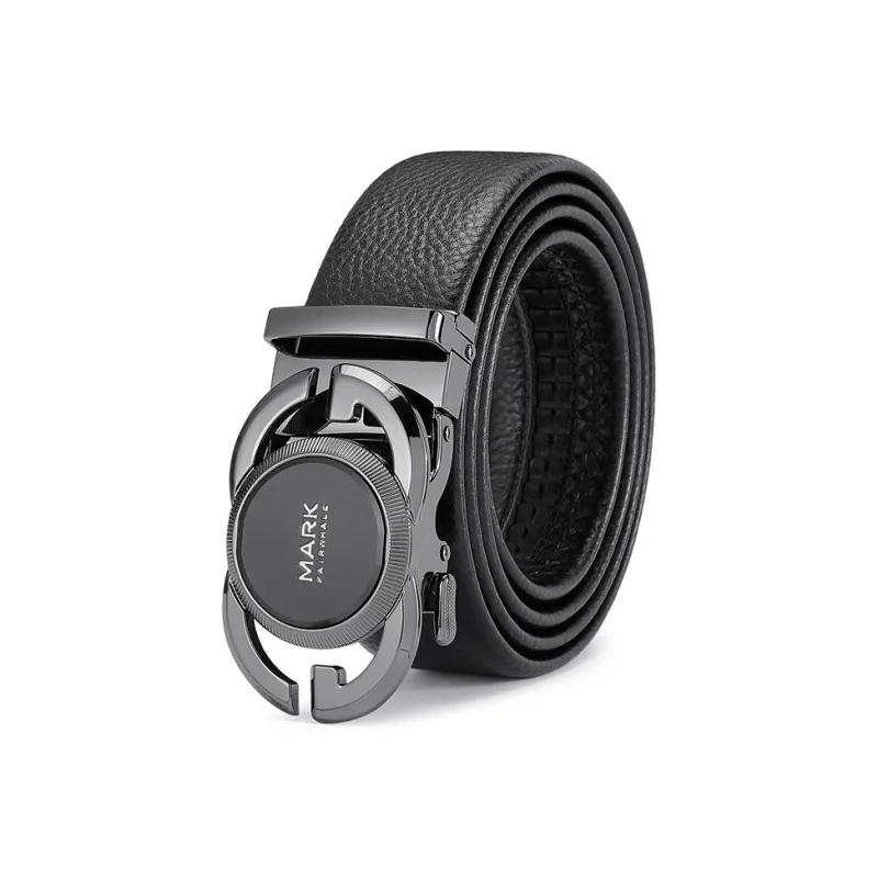 FAIRWHALE Litchi Grain Design, Automatic Buckle Genuine Leather Belts Men's Width 3.5CM-1
