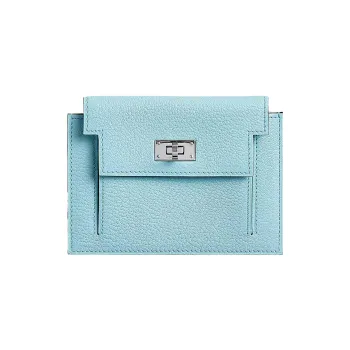 HERMES Kelly Pocket Mysore Goat Skin Short Wallet Women's U2 Bleu Zephyr And Breeze Blue