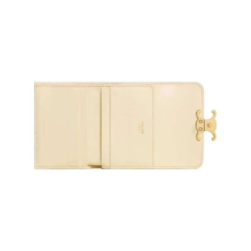 CELINE Triomphe Shiny Calfskin Wallet Women's Soft Yellow-4