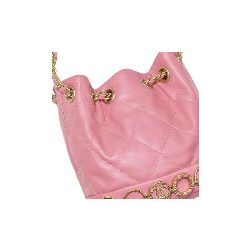CHANEL Calfskin Bucket Bag, Shoulder Bag, Crossbody Bag Trumpets Women's Pink-3