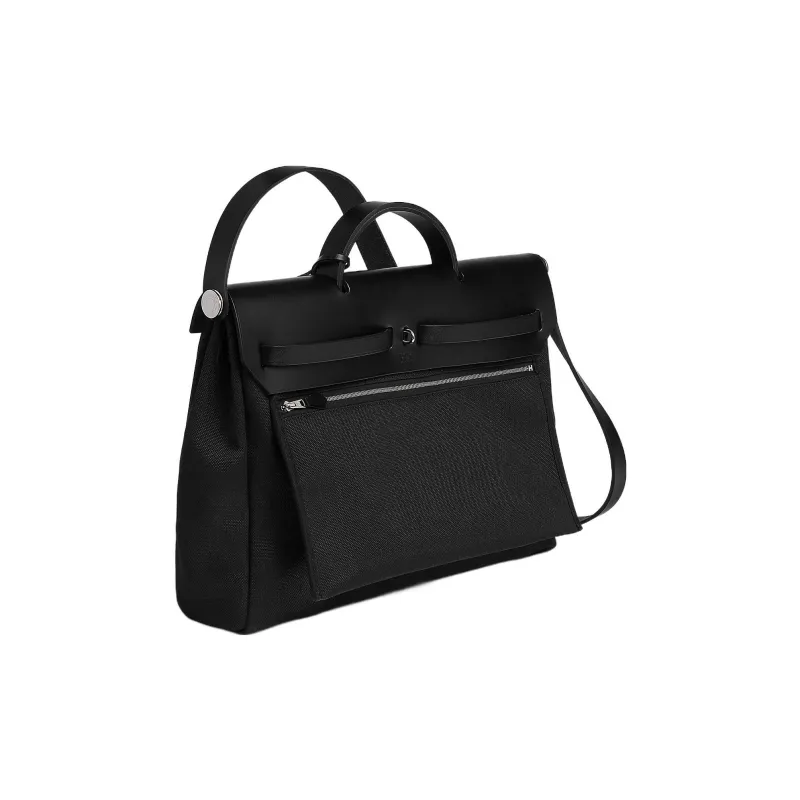 HERMES Herbag Messenger Canvas With Hunter Cow Leather Handbag Women's Black-2