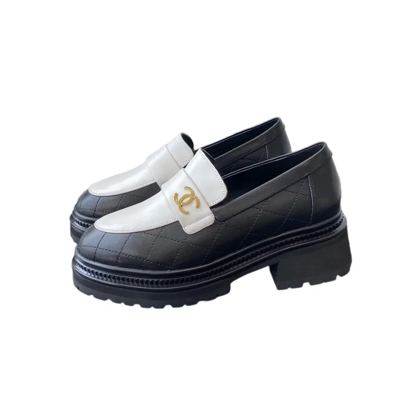 CHANEL Loafers Women's White Black-2