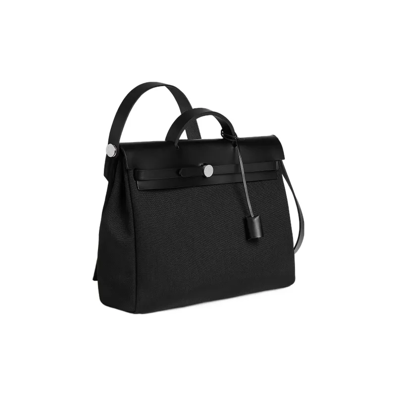 HERMES Herbag Messenger Canvas With Hunter Cow Leather Handbag Women's Black-1