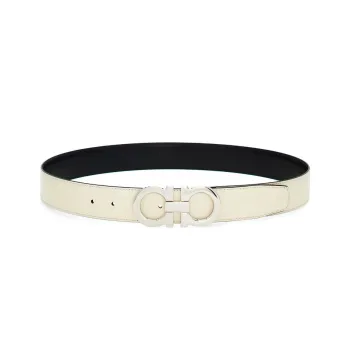FERRAGAMO Gancini Buckle, Smooth Buckle Leather Belts Men's White