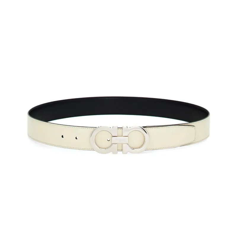 FERRAGAMO Gancini Buckle, Smooth Buckle Leather Belts Men's White-0