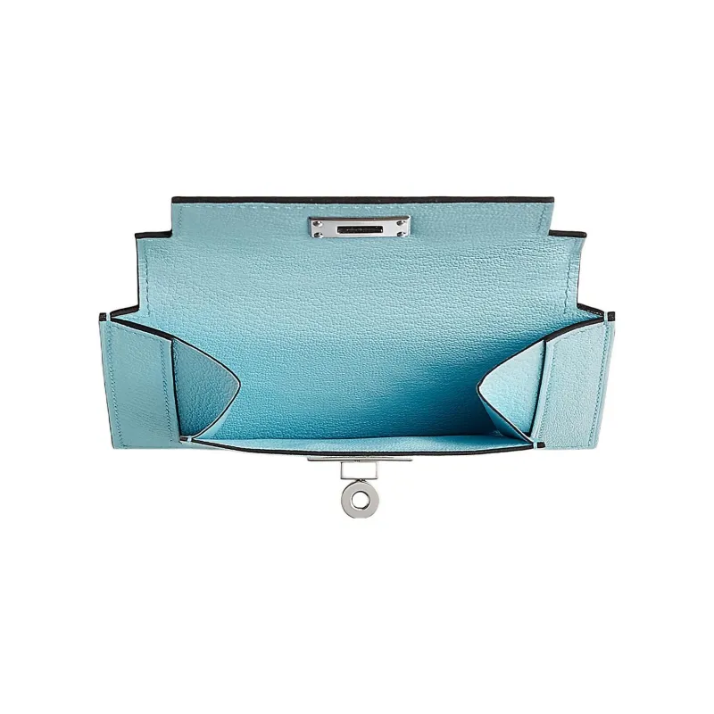 HERMES Kelly Pocket Mysore Goat Skin Short Wallet Women's U2 Bleu Zephyr And Breeze Blue-2