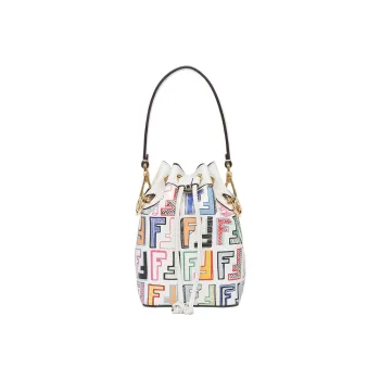 FENDI Mon Tresor Calfskin Bucket Bag, Shoulder Bag, Crossbody Bag, Handbag Small Size Women's White/Multicolor