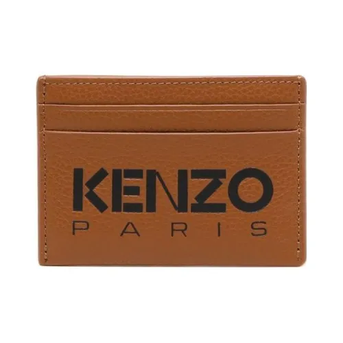 KENZO Grain Texture Leather Wallets Card Holders Men's Brown