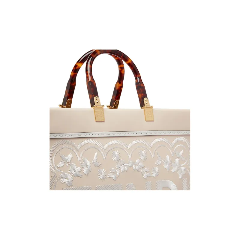FENDI Sunshine Calfskin Tote Bag Shopping Bag Handbag Medium Size Women's Pink White-4
