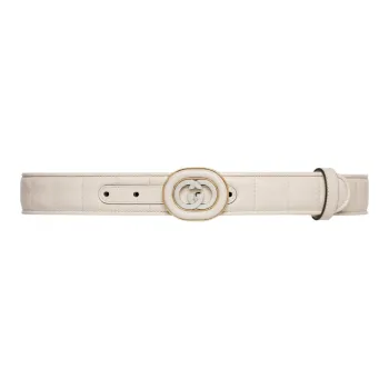 GUCCI Interlocking Buckle With Double G Logo And Smooth Buckle Leather Belts Women's White 3.5CM