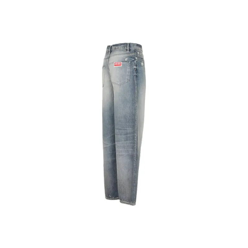 KENZO Logo Patch Straight Leg Distressed Jeans-2