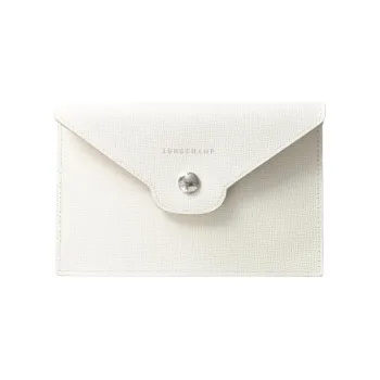 LONGCHAMP Calfskin Card Holder Wallet Unisex Ecru