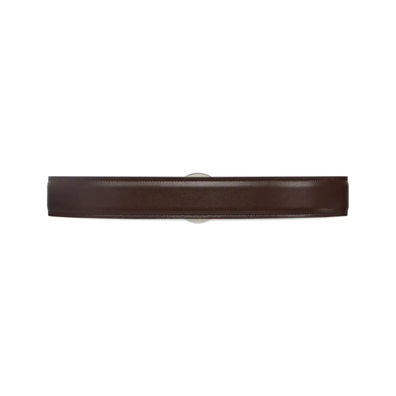 GUCCI Solid Color Cut-Out Decoration Smooth Buckle Leather Belts Women's Brown Width: 4cm-1