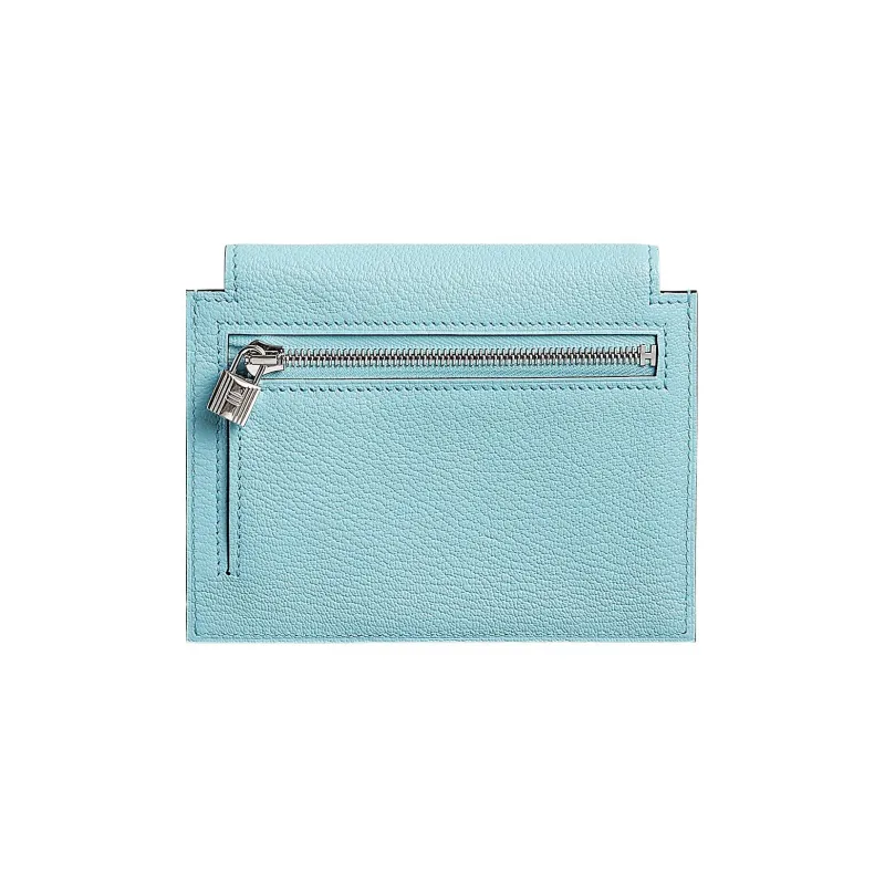HERMES Kelly Pocket Mysore Goat Skin Short Wallet Women's U2 Bleu Zephyr And Breeze Blue-1
